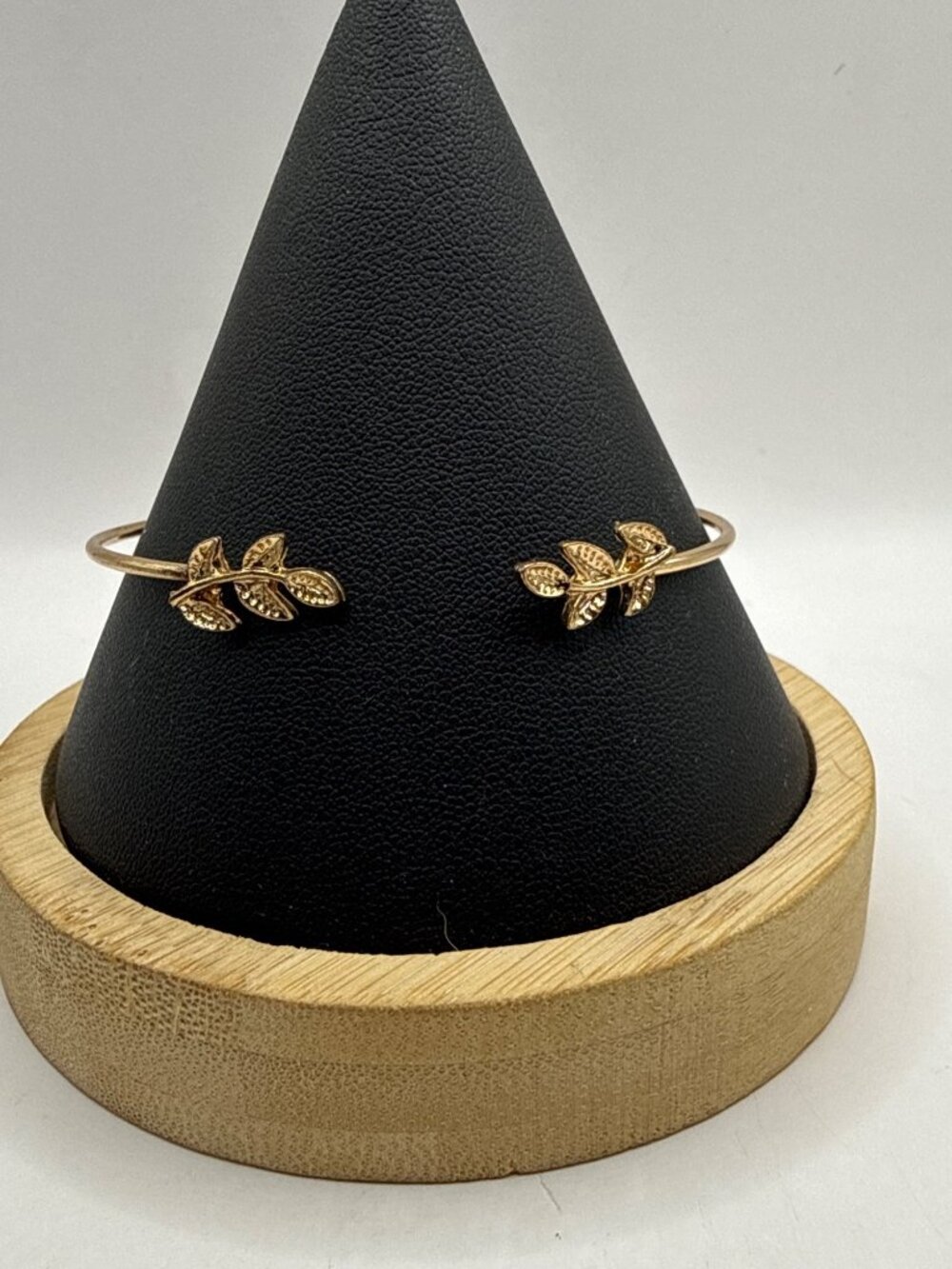 Gold Tone Leaf Open Cuff Bangle Minimalist Boho Bridal Aesthetic Bracelet